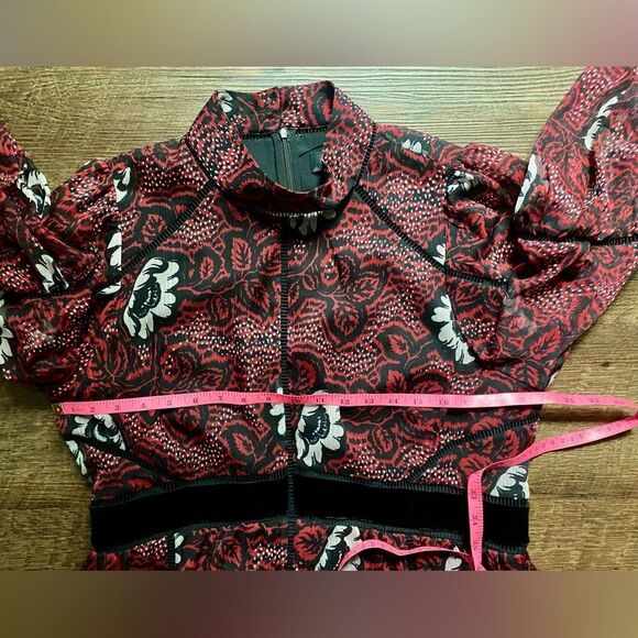 TED BAKER red dress Coriey Ladder Trim Insert High Neck mini size 5 (L 12-14) - Picture 14 of 16